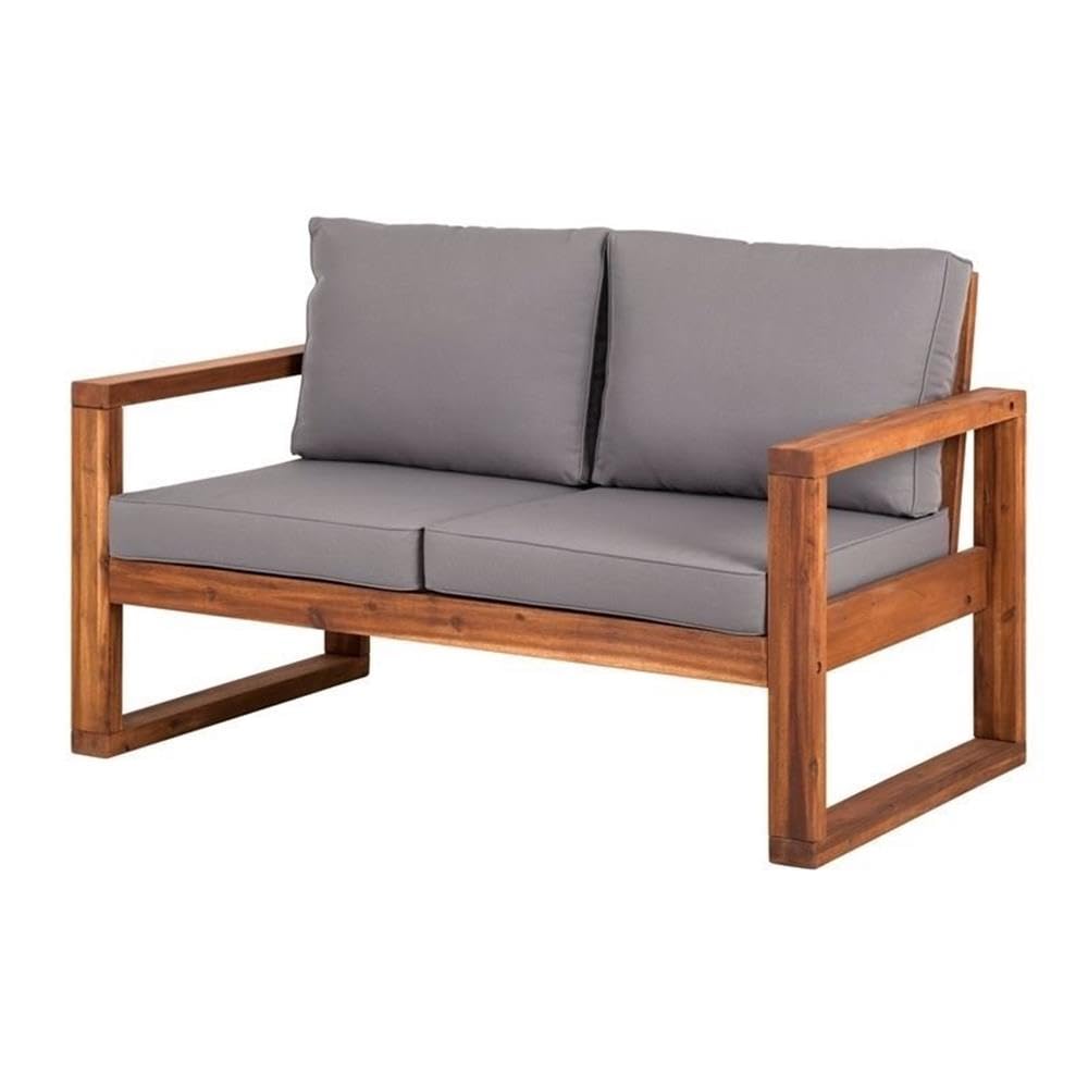 Open Side Patio Loveseat with Gray Cushions in Brown