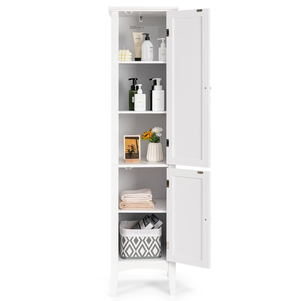 Storage Cabinet Bathroom High Cabinet with 5 Tier Storage Shelves, Freestanding Slim Cabinet,