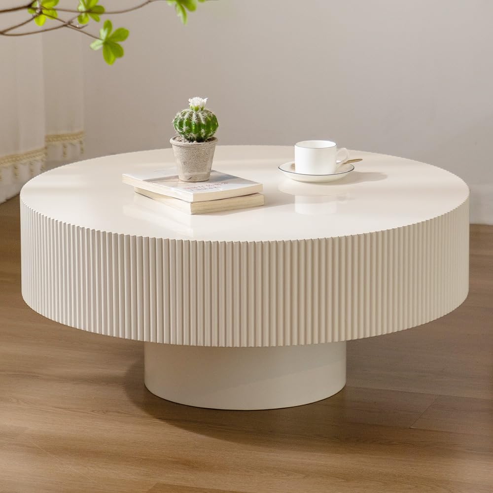 Round Drum Coffee Table White Round Fluted Coffee Table Wood Circle