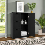 Bathroom Floor Cabinet, Freestanding Side Storage Cabinet w/ 3 Drawers & 1 Cupboard