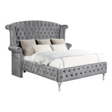 4 Piece Velvet King Wingback Bedroom Set in Gray