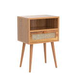 Rattan Nightstand Bedside Tables, Modern Wood Side Table Small End Table