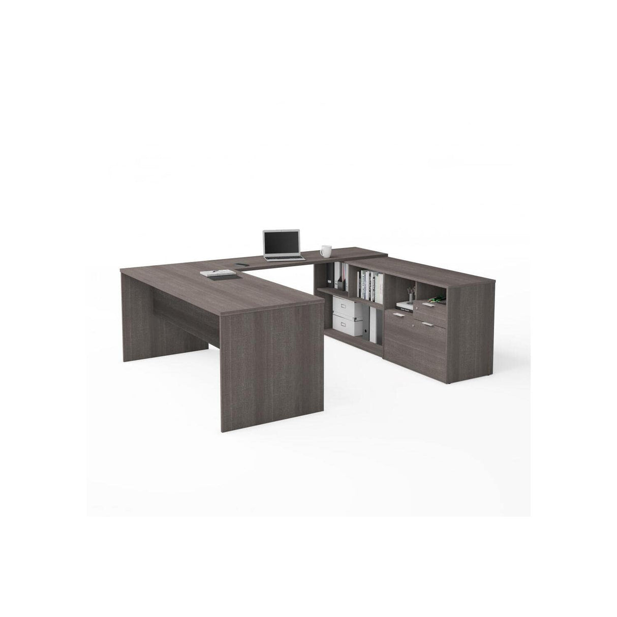 3 Plus U-Shaped Executive Desk, 72W, Bark Grey