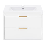24-Inch Wall-Mounted Bathroom Vanity with Sink, Floating Vanity with 2 Drawers Storage