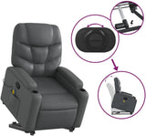 Power Lift Massage Recliner Chair - Faux Leather Armchair with Cup Holders, Manual Recline, USB-Powered Vibration, Gray