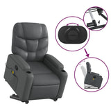 Power Lift Massage Recliner Chair - Faux Leather Armchair with Cup Holders, Manual Recline, USB-Powered Vibration, Gray