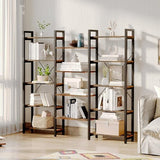 Triple Wide 5 Tier Bookshelf, Rustic Industrial Style Bookcases with 14 Open Display Shelves, Modern Tall Bookcase Furniture for Bedroom, Living Room and Home Office, Rustic Brown