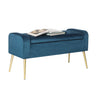 Adeco 39.6 inch Modern Velvet Storage Bench Ottoman,Upholstered Storage End of Bed Bench, Tufted Button Entryway Bench with Golden Metal Legs for Bedroom Living Room (Blue)