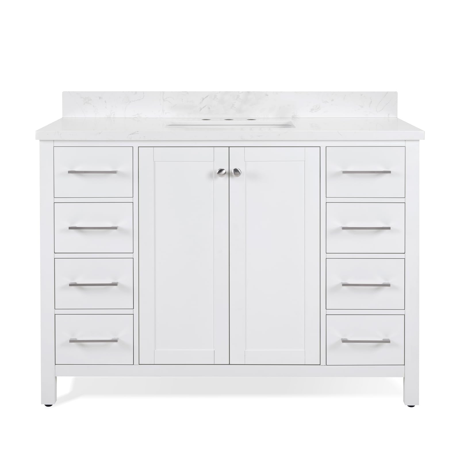 48" White Bathroom Vanity with Sink, Solid Wood Vanity Cabinet
