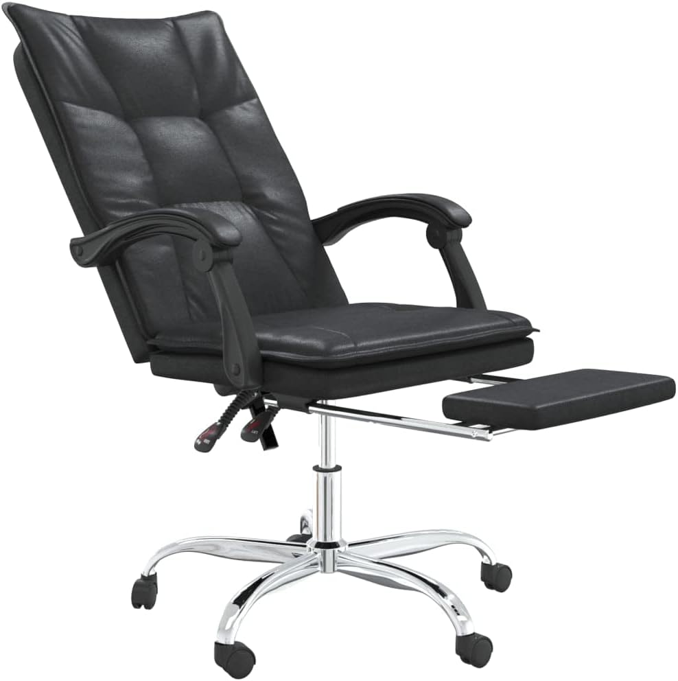 Reclining Office Chair Black Faux Leather (15.35 KG/33.77 LBS)