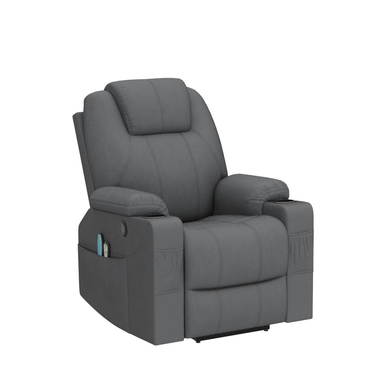 Power Lift Chair Electric Recliner for Elderly Heated Vibration Massage Soft Fabric Recliner Chair with 2 Remote Controls, USB Ports, Cup Holders & Side Pockets for Living Room (Grey)