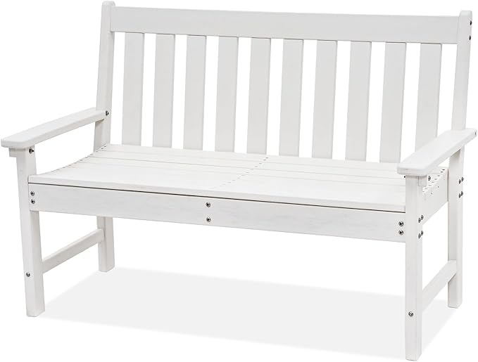Outdoor Garden Bench, All Weather HDPE Patio Porch Bench with Faux Wood Grain Pattern