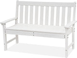 Outdoor Garden Bench, All Weather HDPE Patio Porch Bench with Faux Wood Grain Pattern