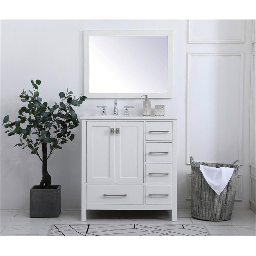 Irene 32" Solid Wood and Stone Single Bathroom Vanity in White