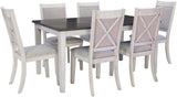 White and Dark Grey Sibley Seven Piece Dining Set with Beige Speckled Upholstery