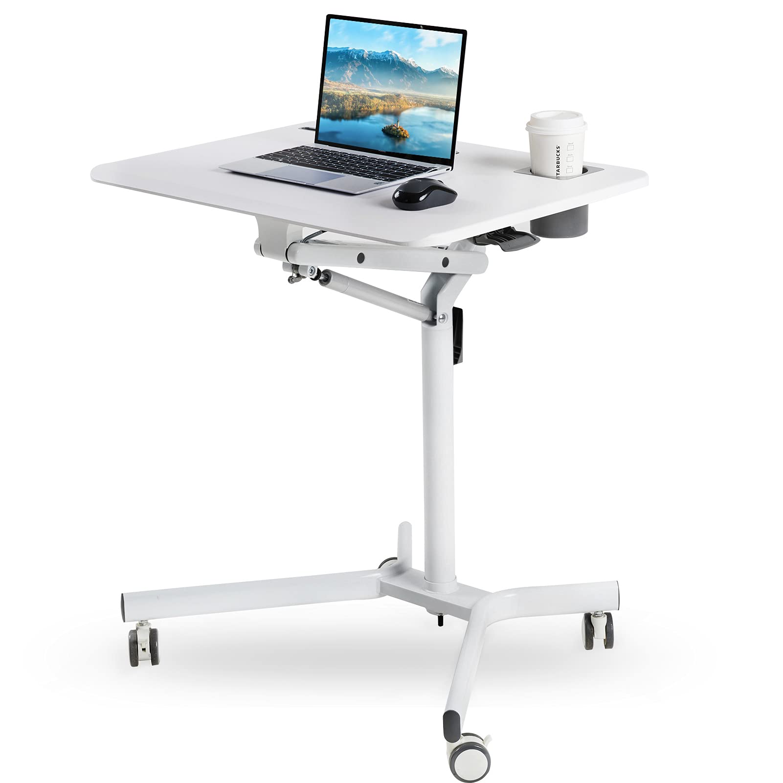 Mobile Sit Stand Desk - Height Adjustable Standing Laptop Desk Cart Rolling Couch
