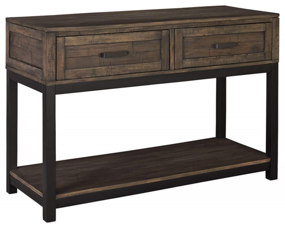 Johurst Rustic Rectangular Sofa Table with Two Drawers and Fixed Lower Shelf, Brown