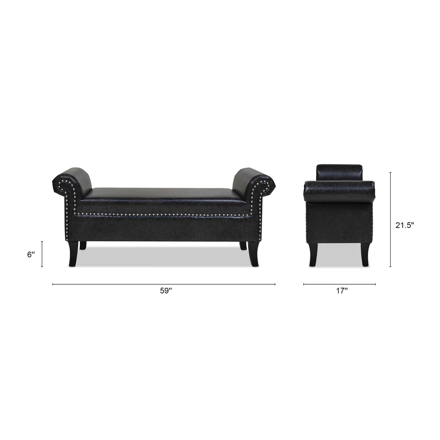 Jennifer Taylor Home Kathy Roll Arm Entryway Accent Bench, Vintage Black Brown Faux Leather