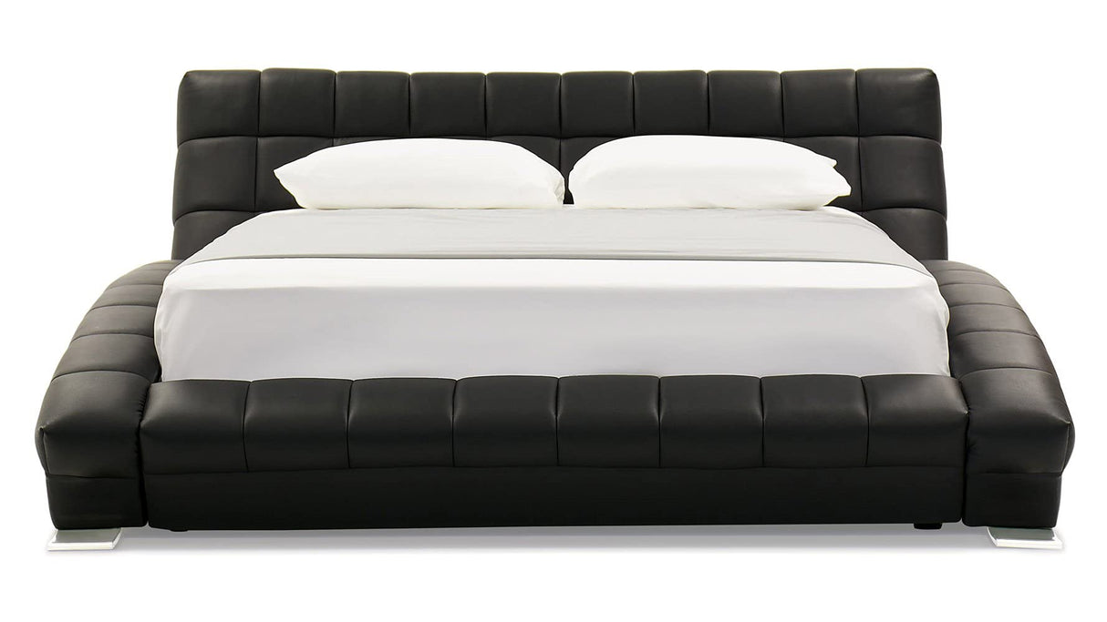 Adonis Black Tufted Genuine Leather Platform Bed - Queen