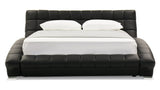 Adonis Black Tufted Genuine Leather Platform Bed - Queen