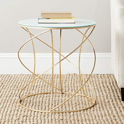 Home Collection Cagney Glass Top Round Accent Table, 0, Gold/White