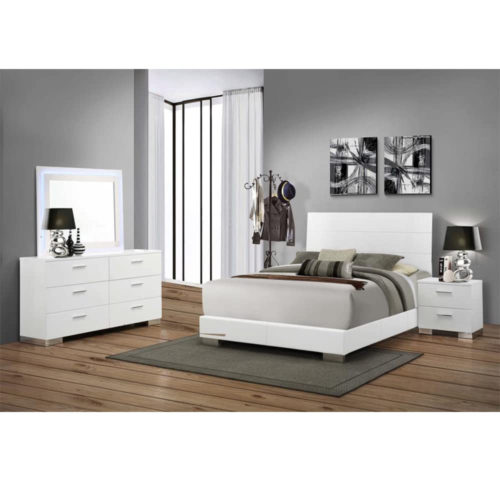 Felicity 4-Piece Eastern King Bedroom Set White High Gloss