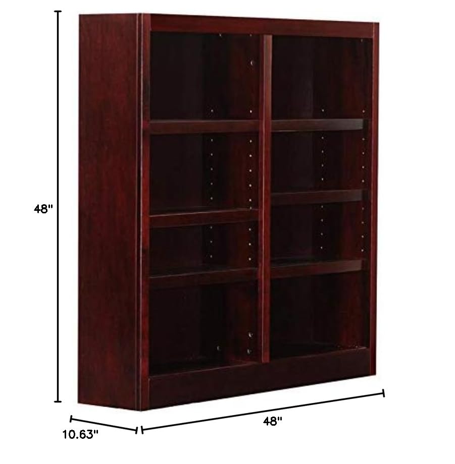 Traditional 48" Tall 8-Shelf Double Wide Wood Bookcase in Cherry