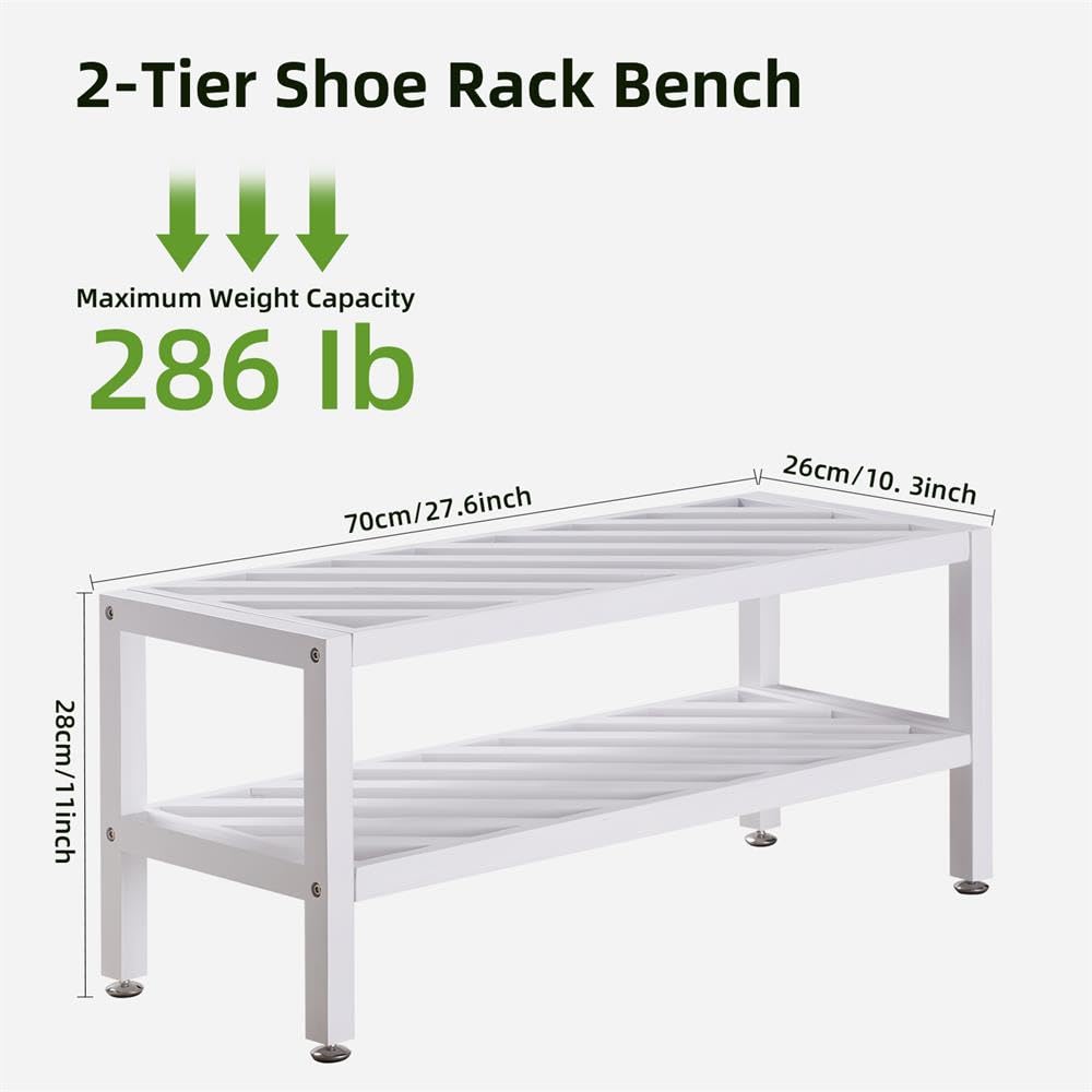 Flyxiregg 2-Tier Bamboo Shoe Rack White, Stackable Shoes Storage Organizer Free Standing Shoe Shelf for Entryway and Closet Hallway, Bamboo Rack in Different Combinations, 27.6"x10.3"x11" (White)