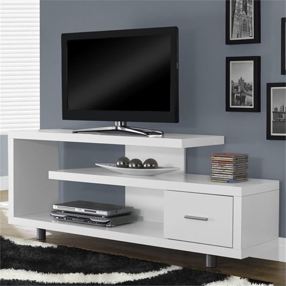 60" Modern TV Stand Console with Shelving and Storage Drawer in White