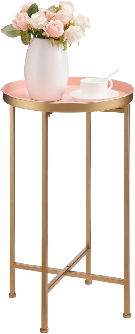 Small Round Metal Waterproof End Table, Accent Indoor&Outdoor Coffee Side Table