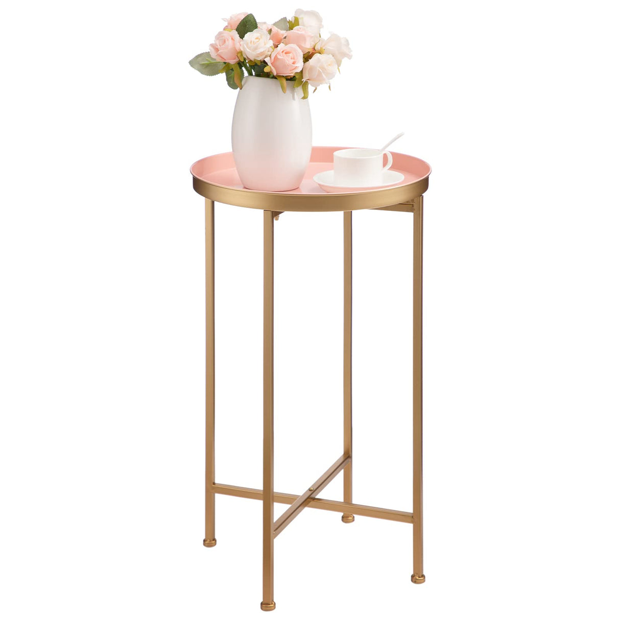 Small Round Metal End Table, Accent Indoor&Outdoor Coffee Side Table