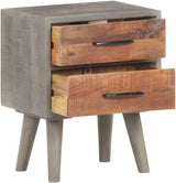 Solid Wood Bedside Cabinet - Rustic Gray Nightstand for Small Bedroom