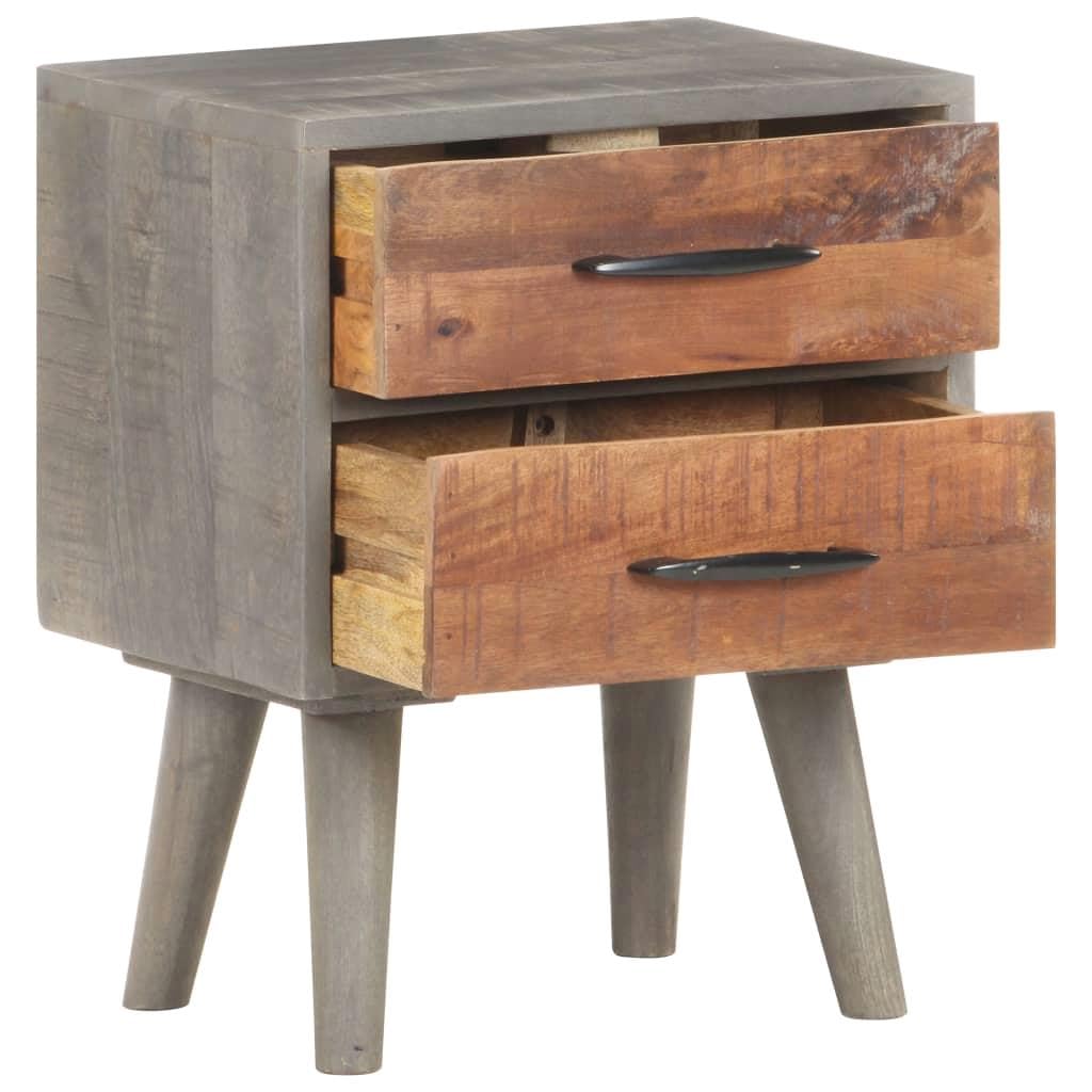 Solid Wood Bedside Cabinet - Rustic Gray Nightstand for Small Bedroom