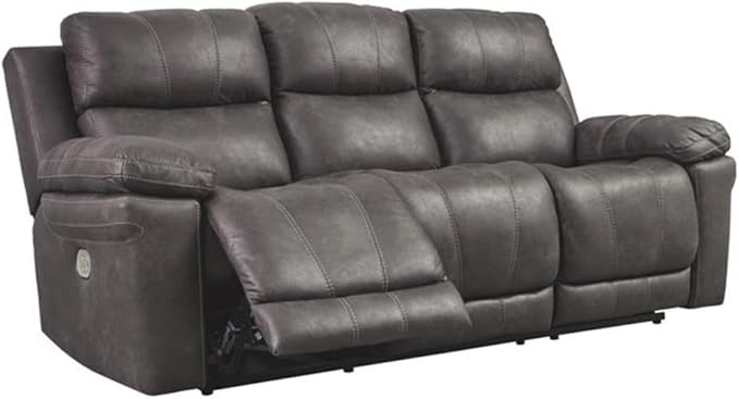 Erlangen Faux Leather Adjustable Power Reclining Sofa with USB Charging, Gray