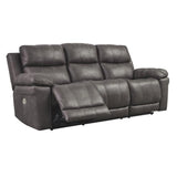 Erlangen Faux Leather Adjustable Power Reclining Sofa with USB Charging, Gray