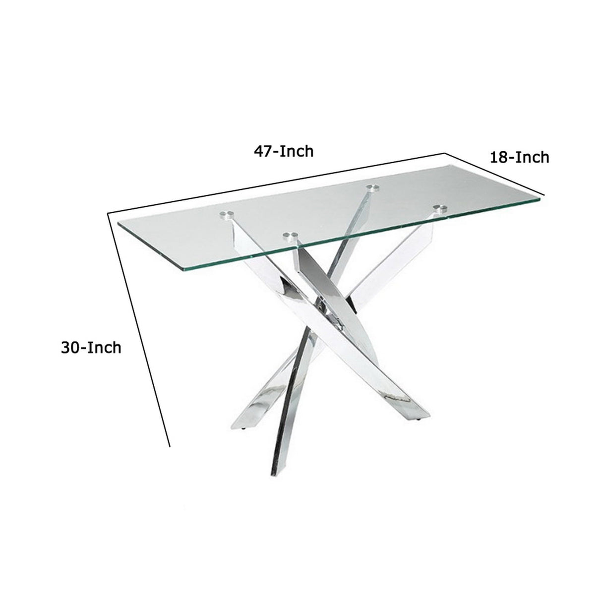 Glass Top Console Table with Chromed Metal Base, Clear and Silver