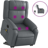 Massage Recliner Chair - Armchair Gray Faux Leather with Lift and Recline Functions - Comfortable Reclining Seating for Living Room