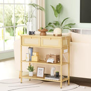 Bamboo Console Table with Drawers and Power Outlets