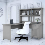 UrbanPro Contemporary 60W L Shaped Desk with Hutch in Cape Cod Gray