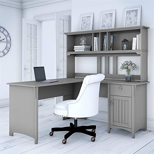 UrbanPro Contemporary 60W L Shaped Desk with Hutch in Cape Cod Gray