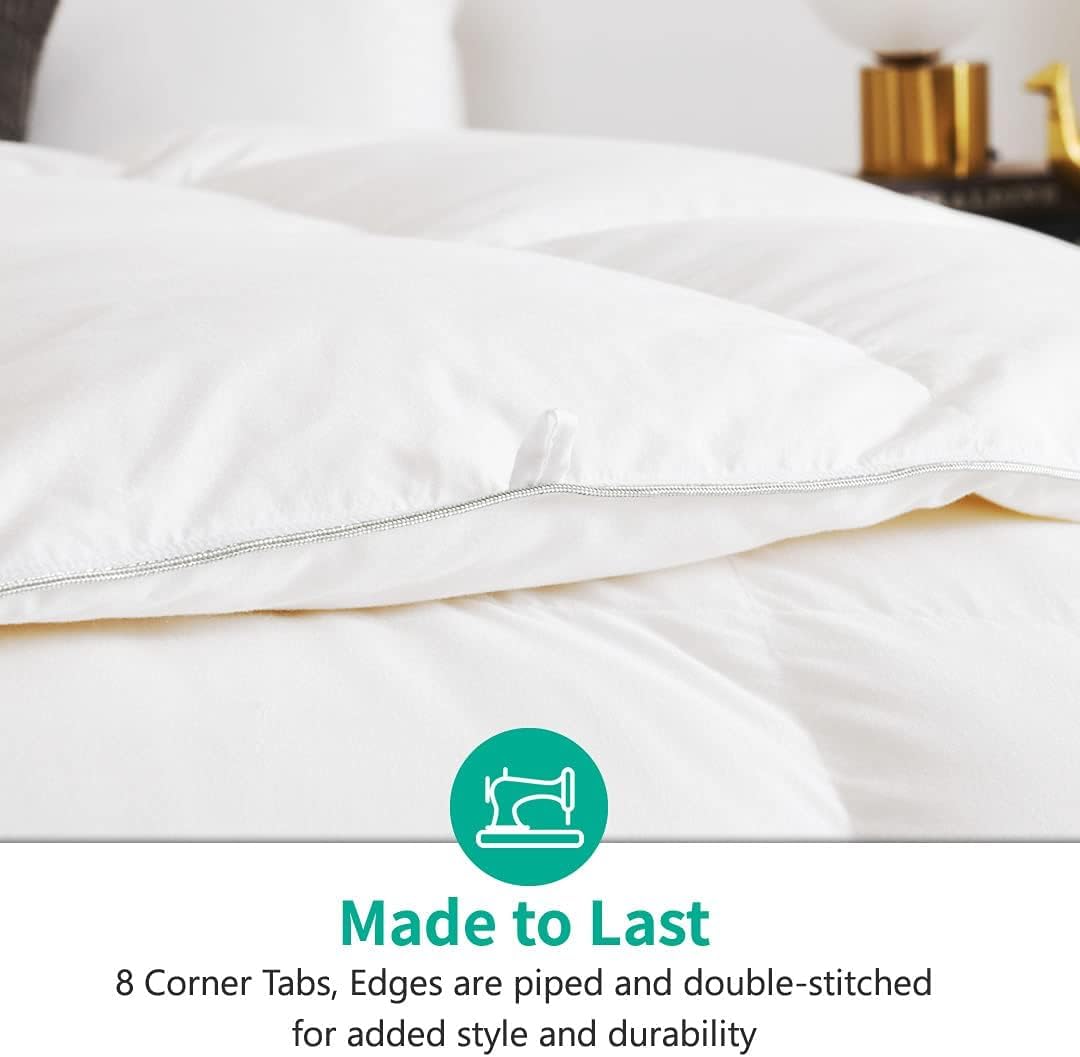 APSMILE Goose Feathers Down Comforter Queen Size, Hotel Collection All Season Duvet Insert, 750 Fill-Power, Ultra-Soft Fluffy Medium Warmth, Baffle Box Quilted with Corner Tabs (90x90, White)
