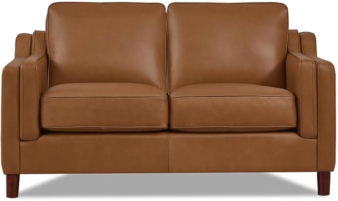 Bella Top Grain Leather Sofa Couch, 84", Vanilla White - Feather Down,