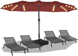 15FT Solar LED Patio Umbrella with Base,Outdoor Double-Sided Umbrella