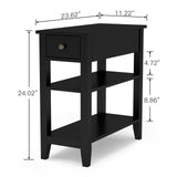 Side Table Living Room, Narrow End Table with Drawer and Shelf, 3-Tier Sofa End Table