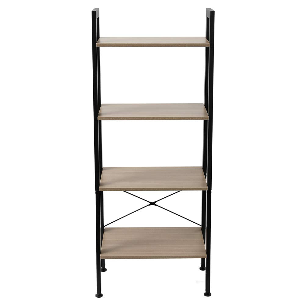 4 Tier Bookcase Shelf with X Frame Design,Open Wide Standing Shelving Utility Organizer Shelf for Home Office,Gray