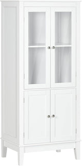 Bathroom Floor Cabinet with 2 Storage Cabinets, Tempered Glass Door