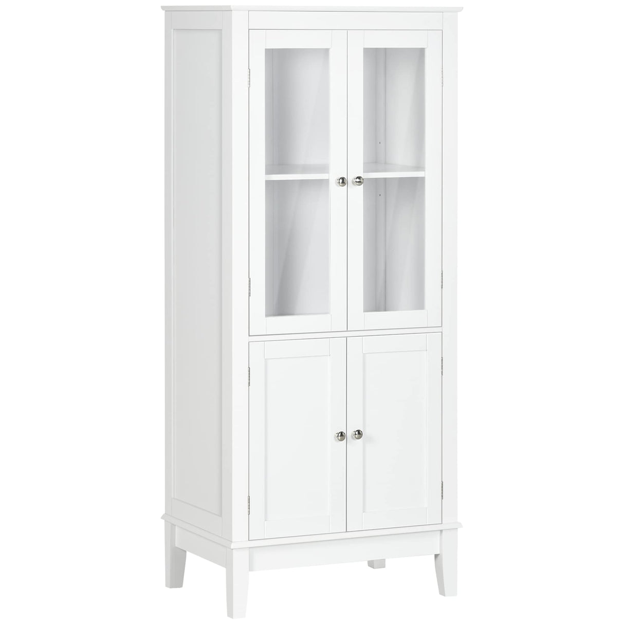 Bathroom Floor Cabinet with 2 Storage Cabinets, Tempered Glass Door