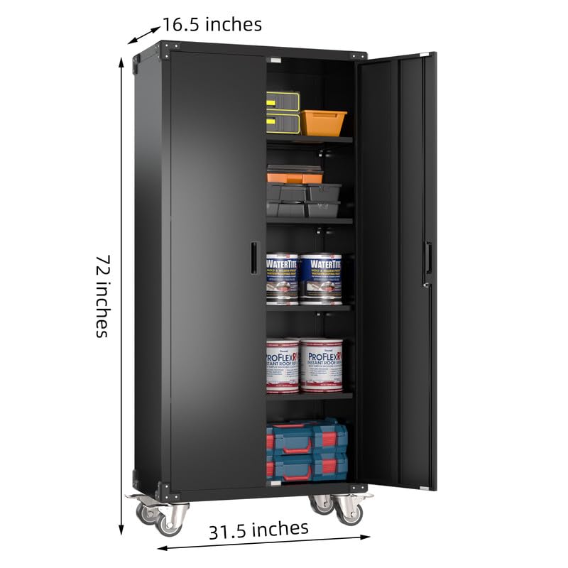 Garage Storage Cabinet with Wheels,72" H Metal Storage Cabinety