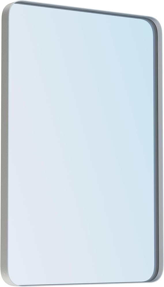 Black Bathroom Mirror for Wall,  Rounded Rectangle Metal Framed Bathroom