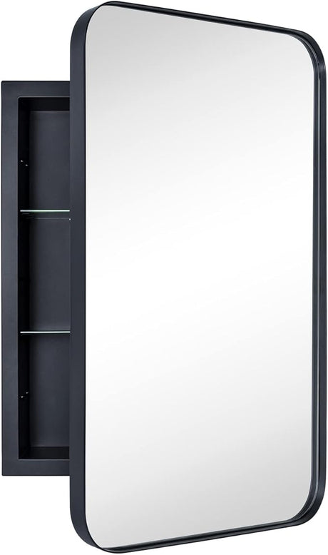 Matt Black Recessed Bathroom Mirror Wall Cabinet with Mirror Stainless Steel Frame